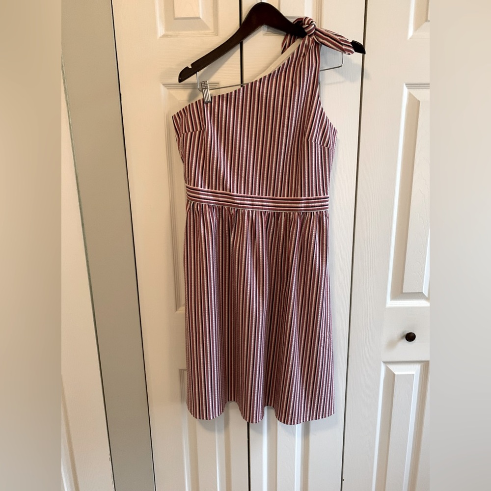 Loft seersucker off-the-shoulder dress